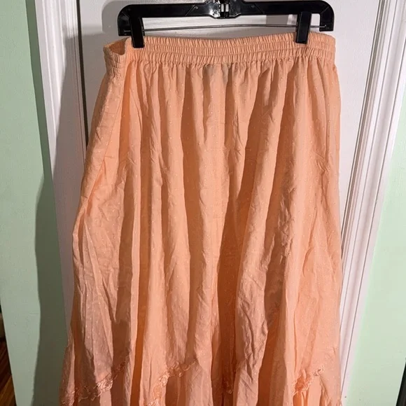 Romans Peach Lace Trim Boho 100% Cotton Maxi Skirt Fairy CottageCore Size 22 - Picture 7 of 10